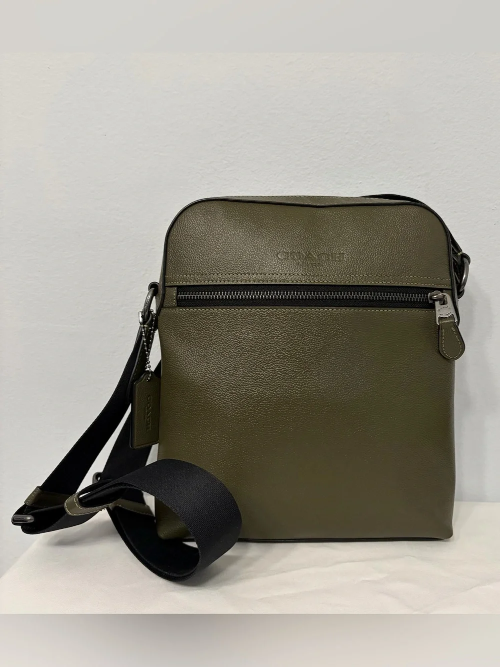 Coach Houston Olive Green Flight Bag (#CP756) Pebbled Leather Small Crossbody